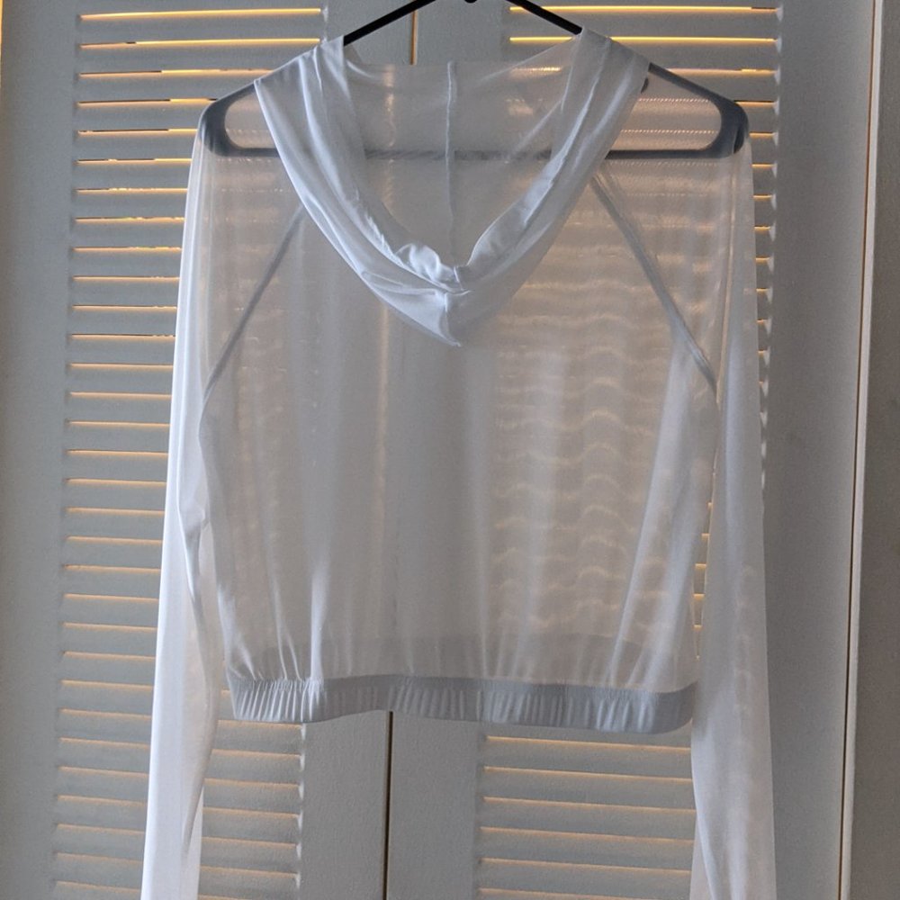 Made in USA Pheel Sheer White Active Crop Top Layering Hoodie Size S